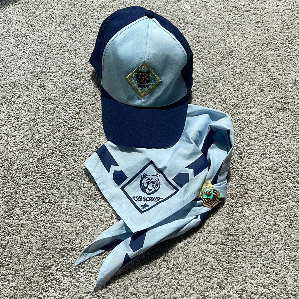 Cub Scouts Bear Hat and Neckerchief WITH slide .
